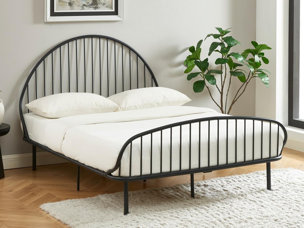 Vente-unique Lit 140 x 190 cm - Métal - Noir + Matelas - ISELIA  