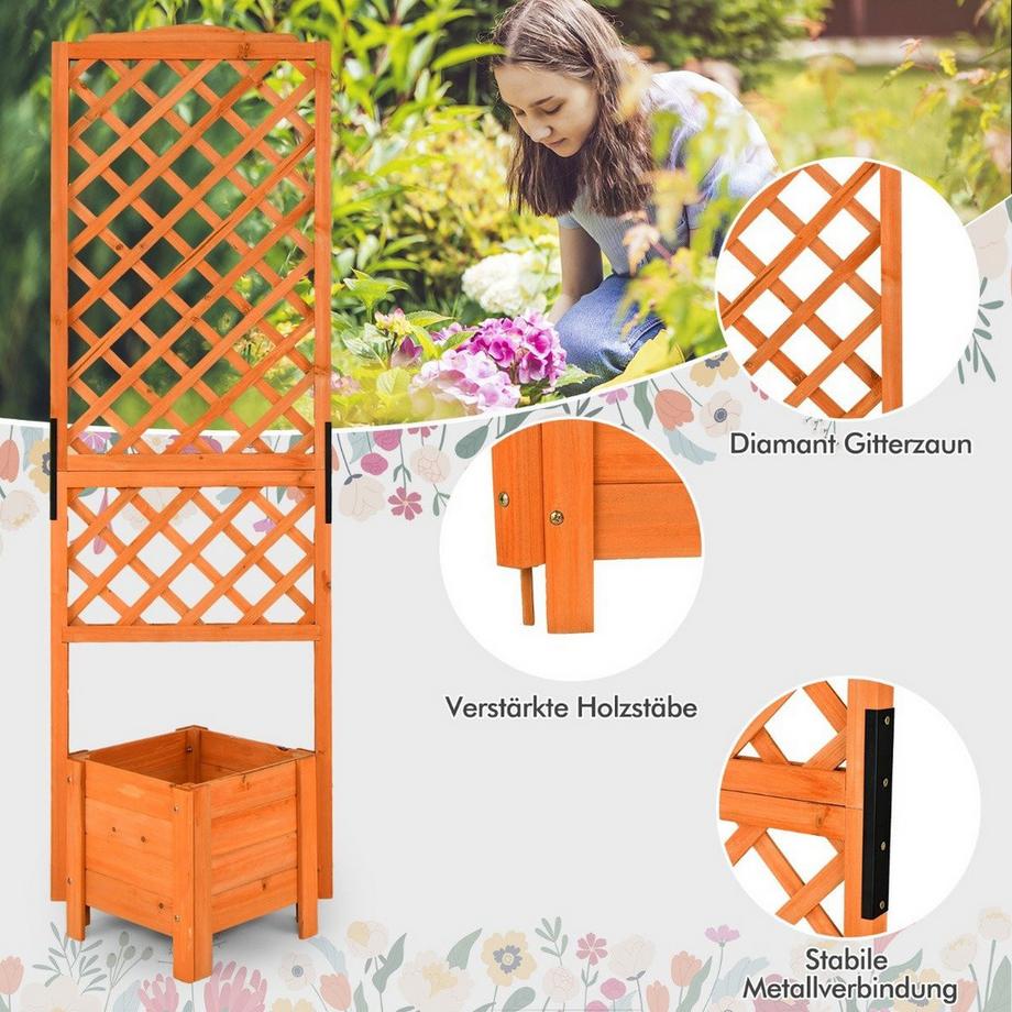 Northix Bac à plantes parterre de 180 cm de haut avec treillis orange  