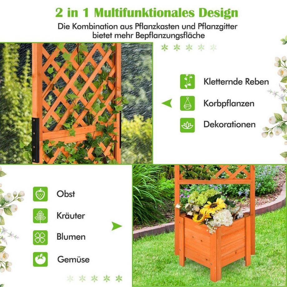 Northix Bac à plantes parterre de 180 cm de haut avec treillis orange  