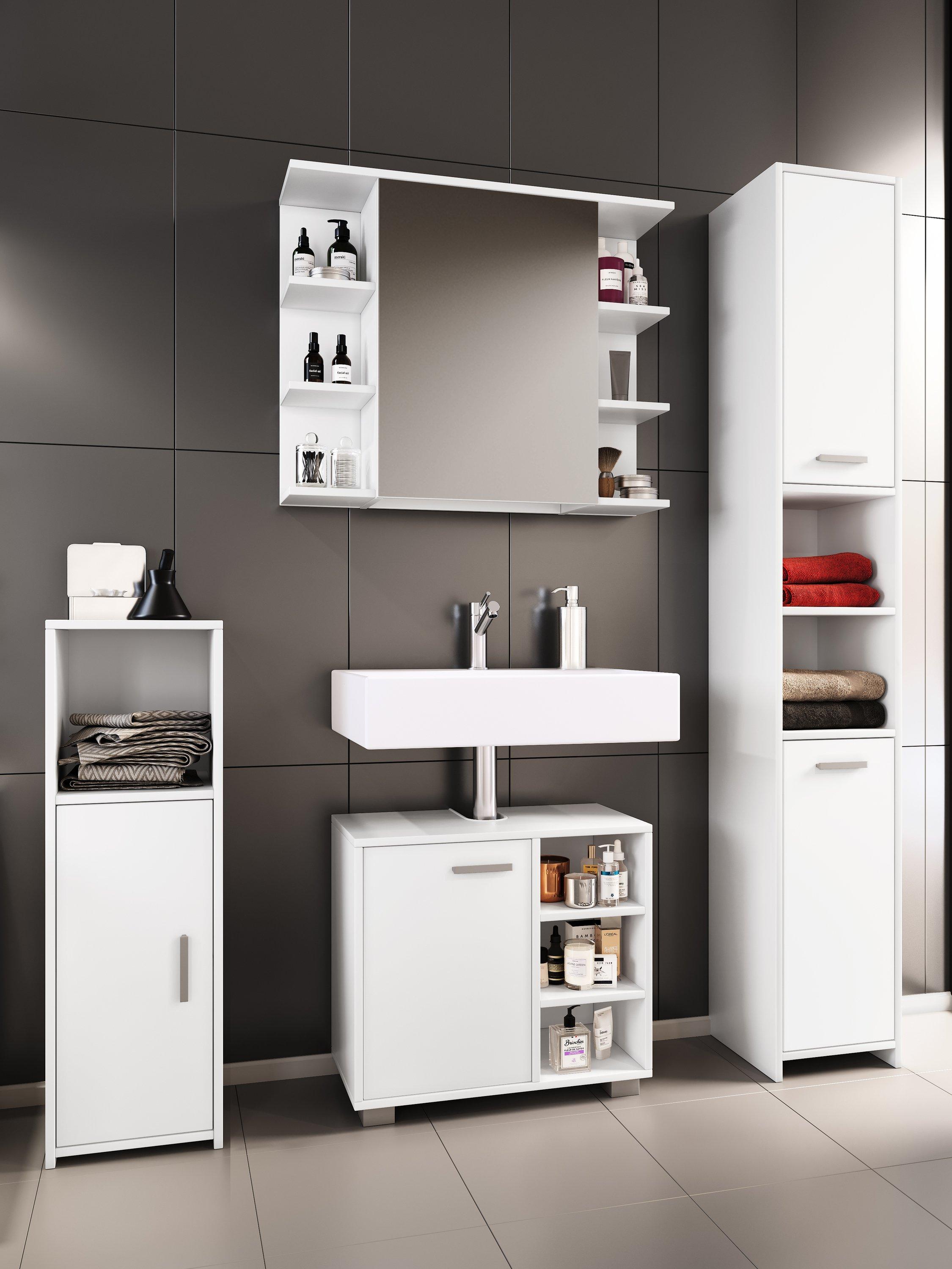 VCM 4-tlg. Komplett Badmöbel Badschrank Bad Unterschrank Hochschrank Set Zalo I  