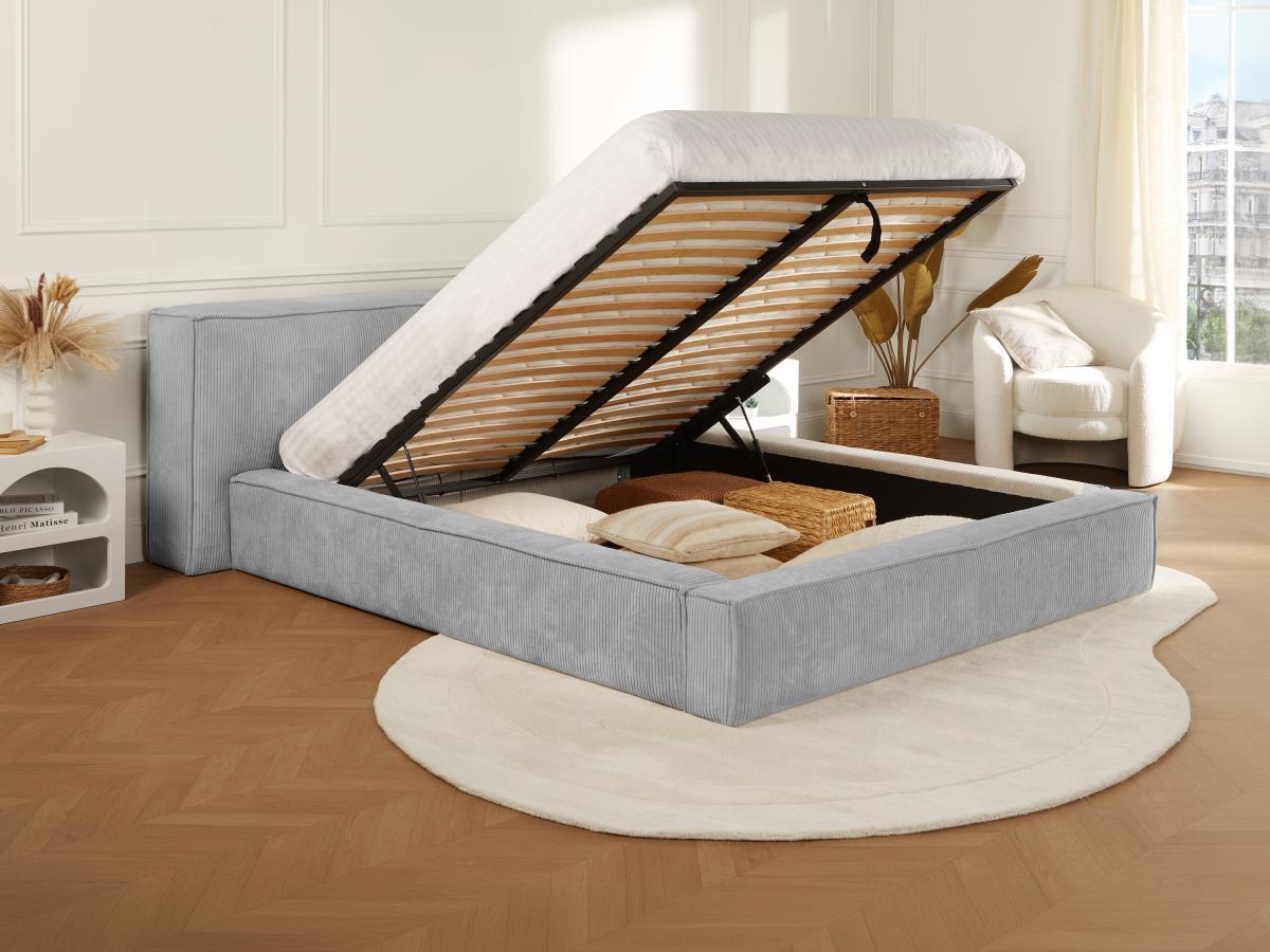 PASCAL MORABITO Lit coffre 180 x 200 cm - Velours côtelé - Gris clair - TIMANO de Pascal Morabito  