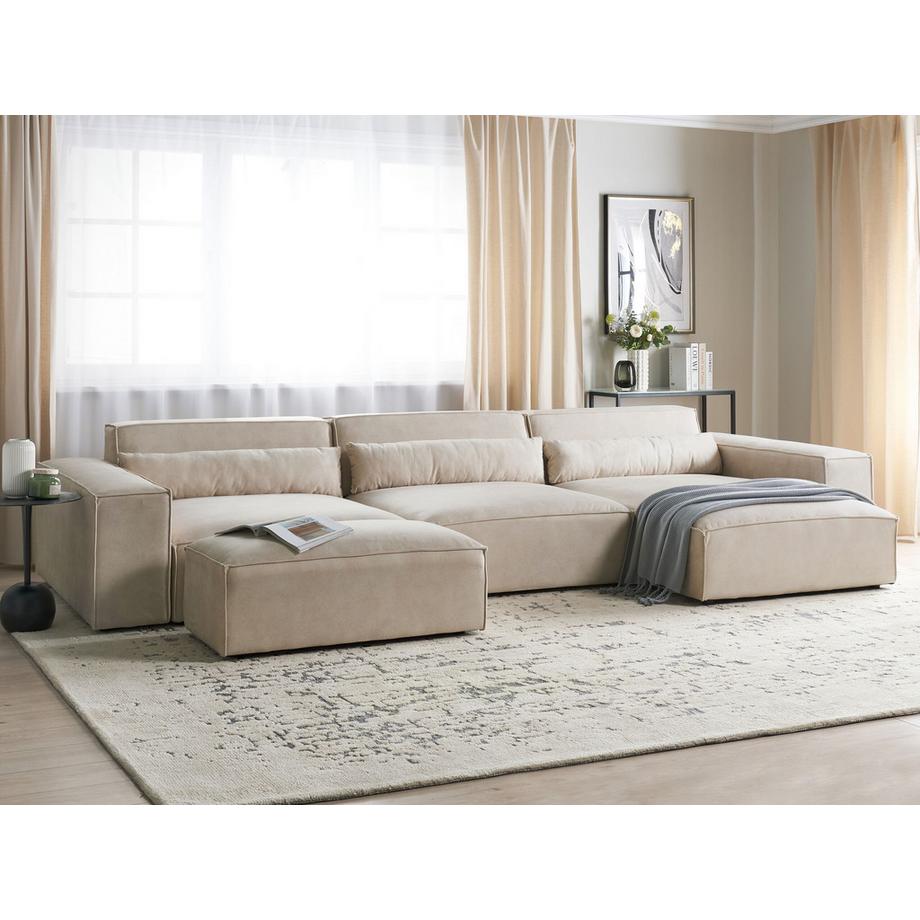 Beliani Ecksofa mit Ottomane aus Samtstoff Modern HELLNAR  