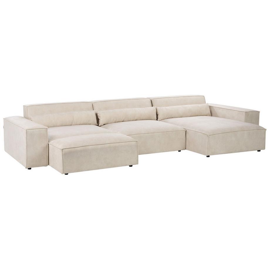 Beliani Ecksofa mit Ottomane aus Samtstoff Modern HELLNAR  
