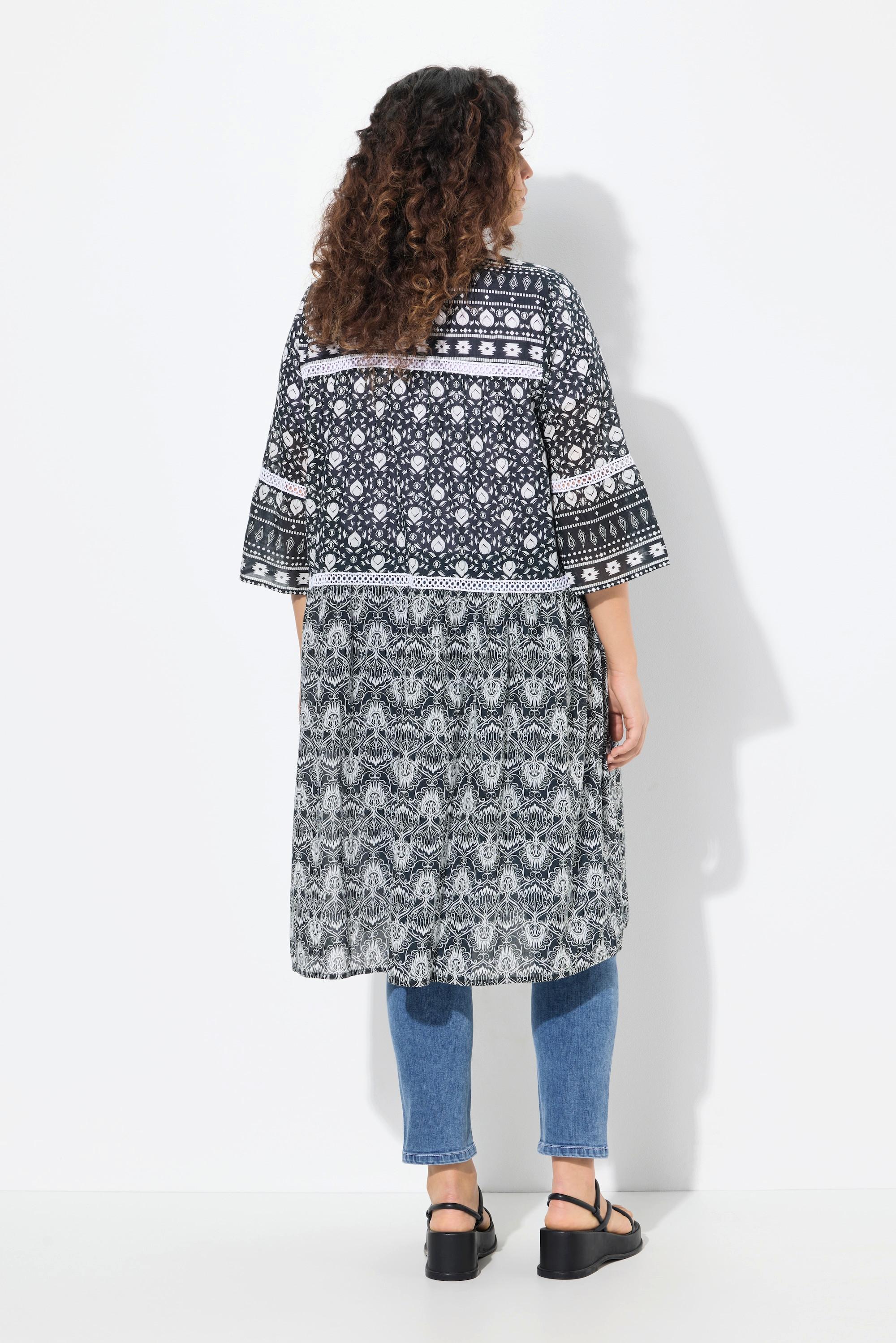 Ulla Popken Longjacke Mustermix V-Ausschnitt 3/4 Glockenarm  