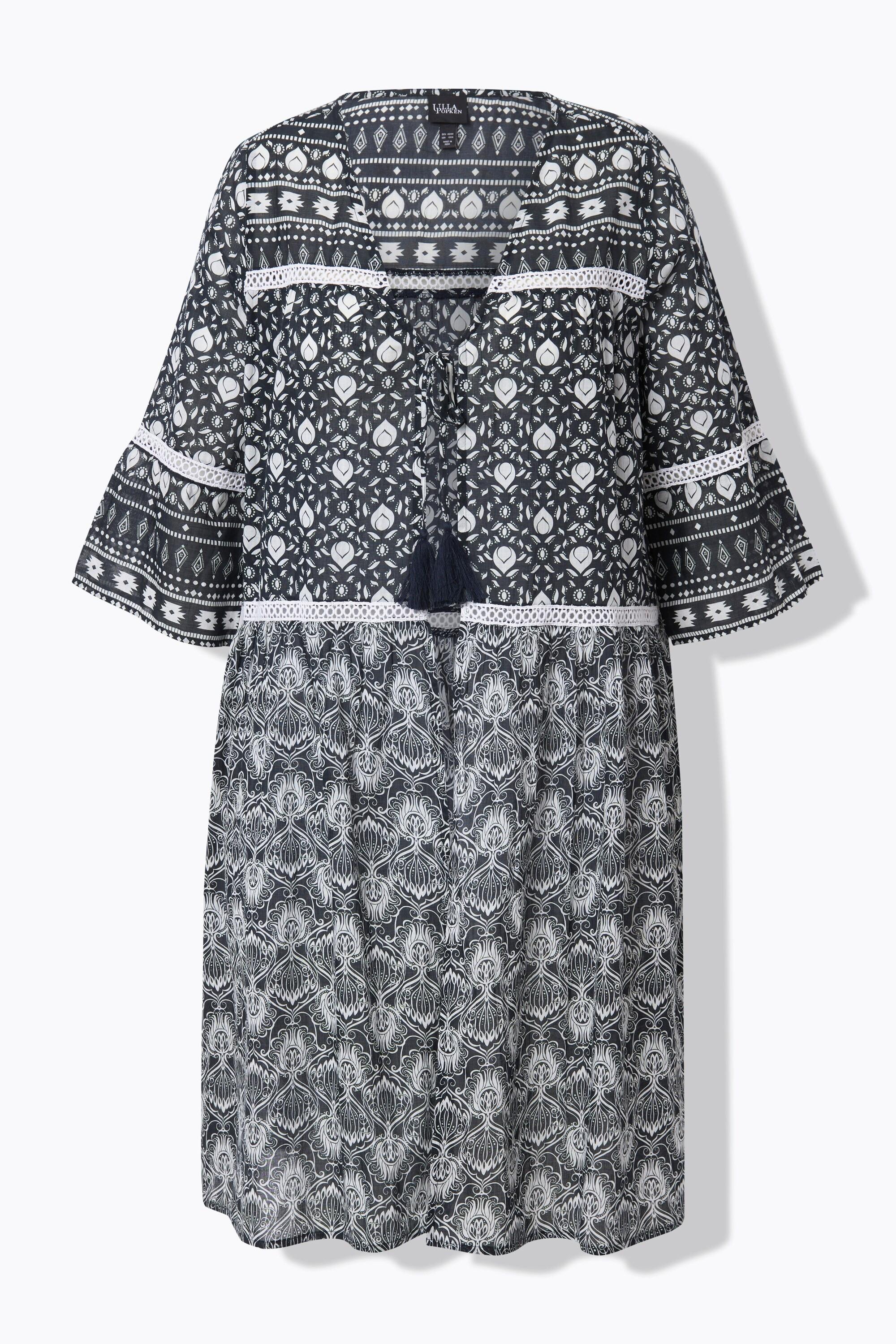 Ulla Popken Longjacke Mustermix V-Ausschnitt 3/4 Glockenarm  