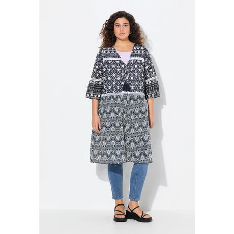 Ulla Popken Longjacke Mustermix V-Ausschnitt 3/4 Glockenarm  