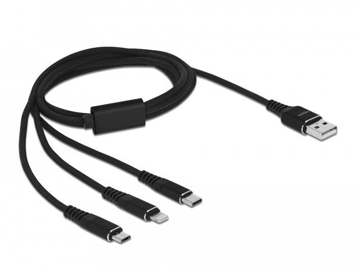 DeLock  87155 cavo USB 1 m USB 2.0 USB A Micro-USB B/Lightning/Apple 30-pin Nero 