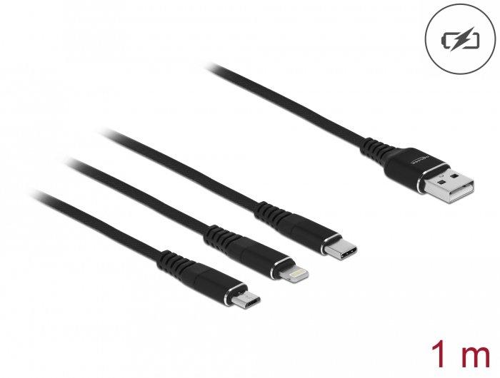 DeLock  87155 cavo USB 1 m USB 2.0 USB A Micro-USB B/Lightning/Apple 30-pin Nero 