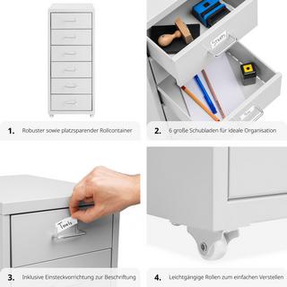 Tectake Rollcontainer aus Metall 41x28x69cm  