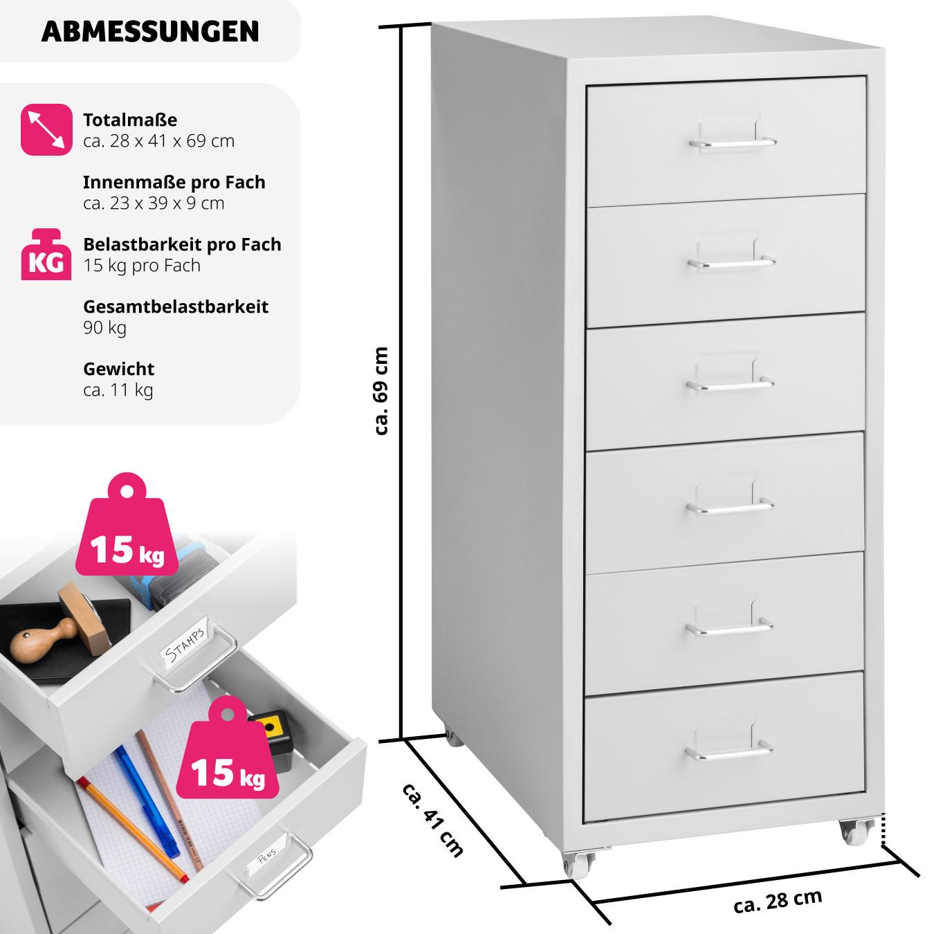 Tectake Rollcontainer aus Metall 41x28x69cm  