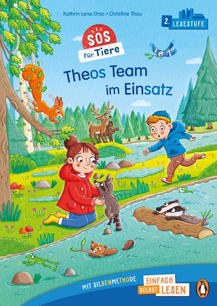 Penguin JUNIOR - Einfach selbst lesen: SOS für Tiere - Theos Team im Einsatz (Lesestufe 2) Orso, Kathrin Lena; Thau, Christine (Illustrationen) Couverture rigide 