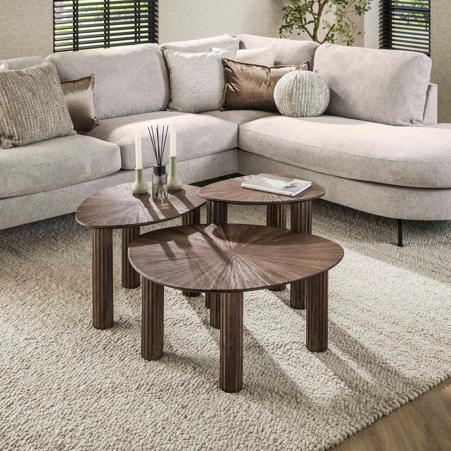 mutoni Beistelltisch Maya dreieckig Teak espresso (3er-Set)  