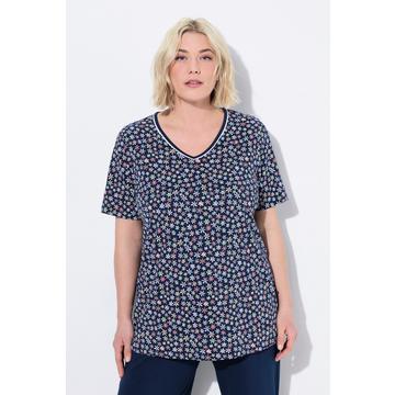 Maglia del pigiama con fiori, scollo a V e mezze maniche