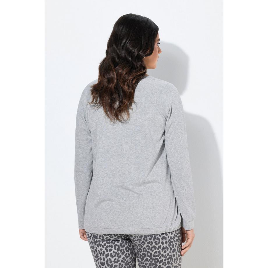 Ulla Popken T-shirt Boxy Manches Longues Col Rond avec Cordon à la Base  