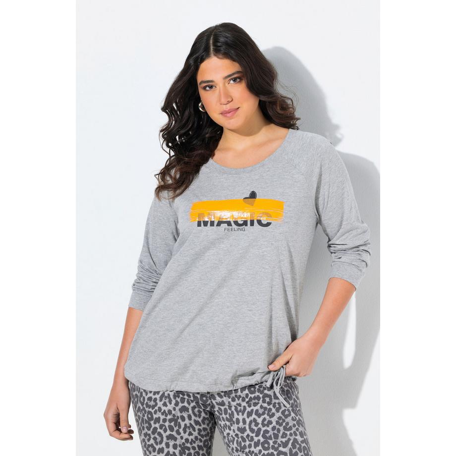 Ulla Popken T-shirt Boxy Manches Longues Col Rond avec Cordon à la Base  