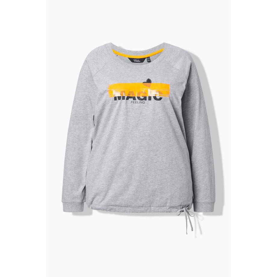 Ulla Popken T-shirt Boxy Manches Longues Col Rond avec Cordon à la Base  