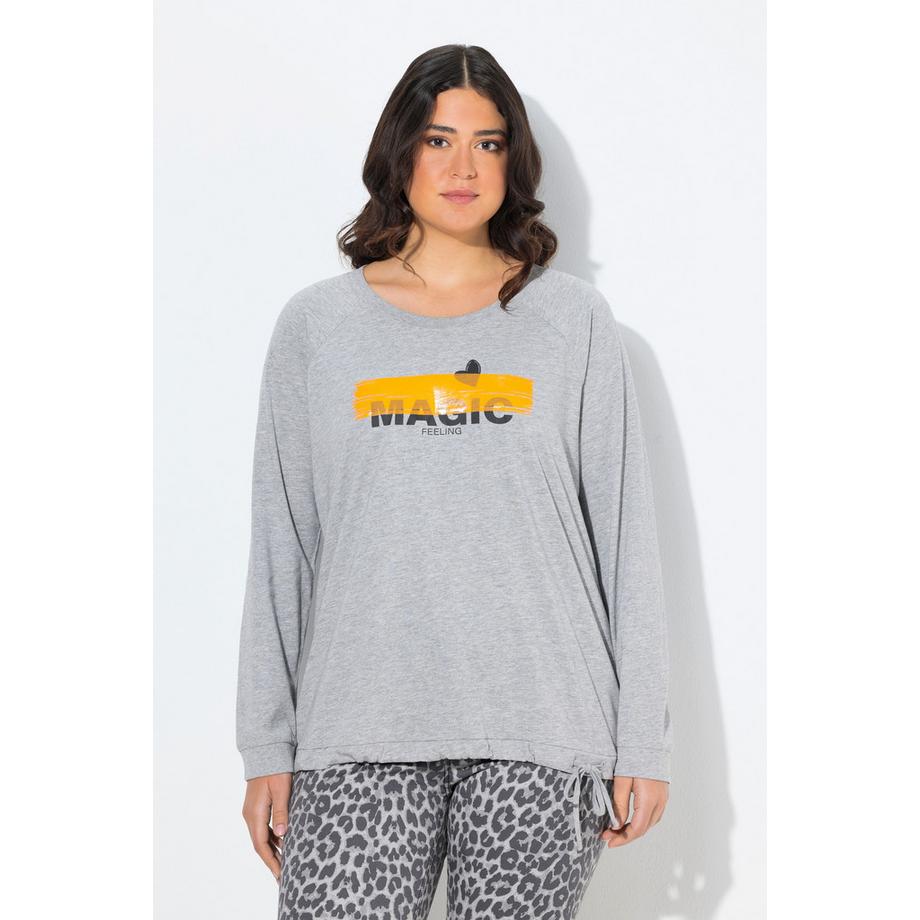 Ulla Popken T-shirt Boxy Manches Longues Col Rond avec Cordon à la Base  