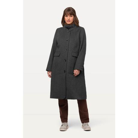 Ulla Popken  Manteau style tyrolien à col montant et fermeture éclair à double sens, fourrure tissée 