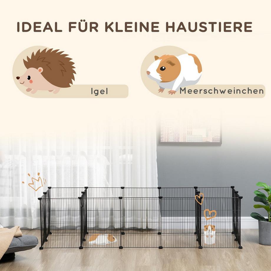 Northio  Kleintierkäfig Diy Meerschweinchen Gehege Mit 18 Platten, Freigehege Aus Stahlgitter, Schwarz 