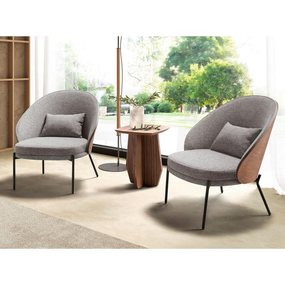 ANGEL CERDA Fauteuil en tissu gris et noyer  