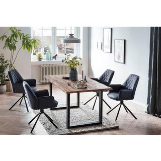 mutoni Chaise de salle à manger avec accoudoirs Drubstix bleu foncé (lot de 2)  