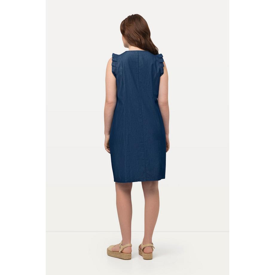 Ulla Popken Kleid Jeansoptik A-Linie V-Ausschnitt Flügelärmel  