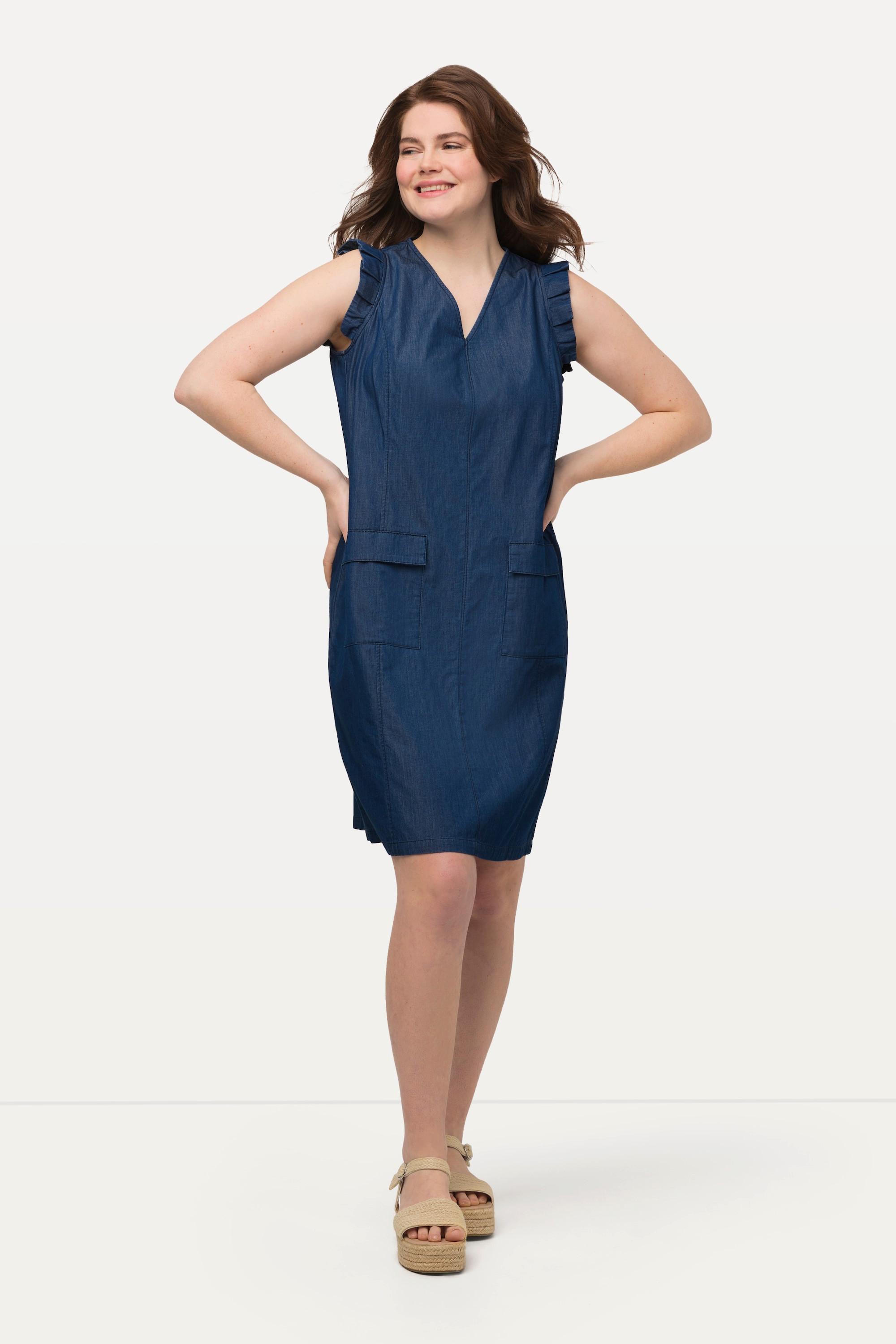 Ulla Popken Robe Effet Jean Ligne A Col V Manches Papillon  