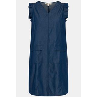 Ulla Popken  Robe, effet jean, ligne en A, col en V, manches papillon 