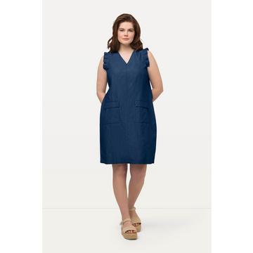 Kleid, Jeansoptik, A-Linie, V-Ausschnitt, Flügelärmel