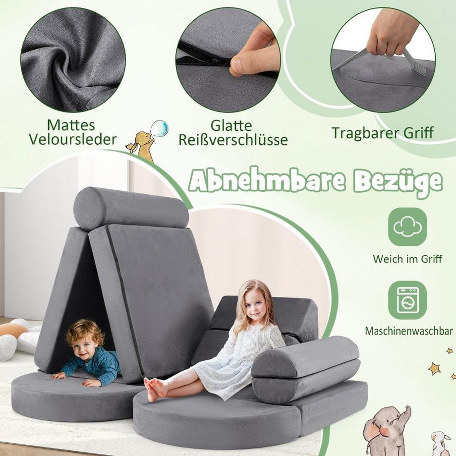 Northix  14 teiliges modulares Kindersofa Spielsofa aus Schaumstoff Bausteine-Sofa zum Klettern & Krabbeln Grau 