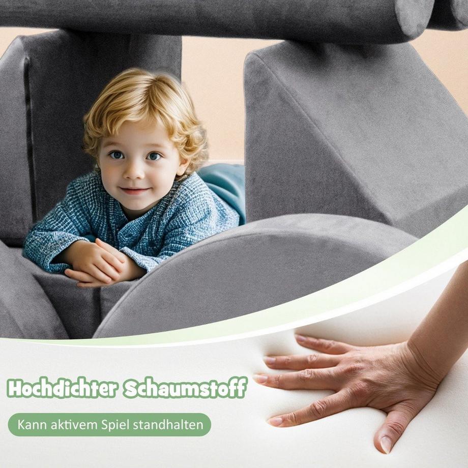 Northix  14 teiliges modulares Kindersofa Spielsofa aus Schaumstoff Bausteine-Sofa zum Klettern & Krabbeln Grau 