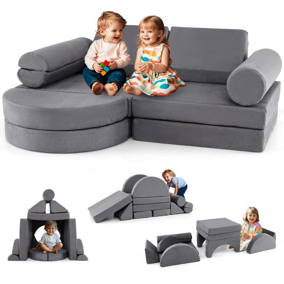 Northix  14 teiliges modulares Kindersofa Spielsofa aus Schaumstoff Bausteine-Sofa zum Klettern & Krabbeln Grau 
