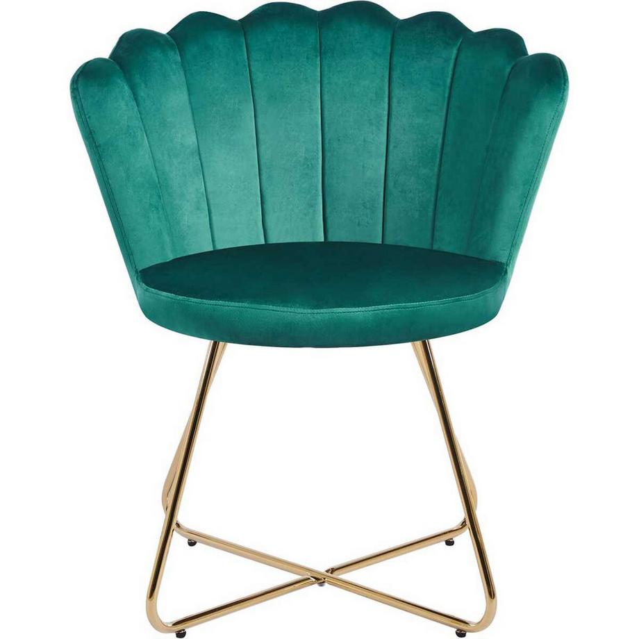 mutoni Chaise coquillage Vlonit velours métal vert or (lot de 2)  