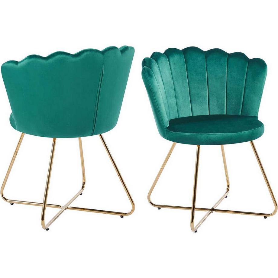 mutoni Chaise coquillage Vlonit velours métal vert or (lot de 2)  