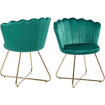 Chaise coquillage Vlonit velours métal vert or (lot de 2)