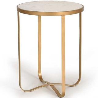 mutoni Table d'appoint marbre or blanc ronde 45x45  