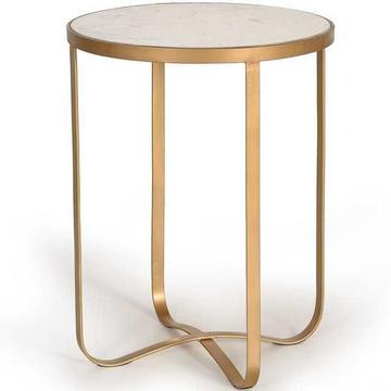 Table d'appoint marbre or blanc ronde 45x45