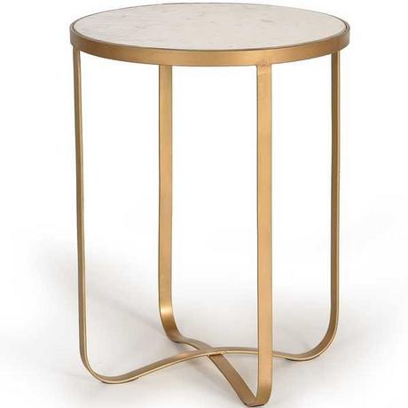 mutoni Table d'appoint marbre or blanc ronde 45x45  