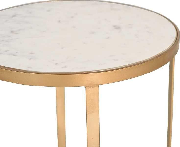 mutoni Table d'appoint marbre or blanc ronde 45x45  