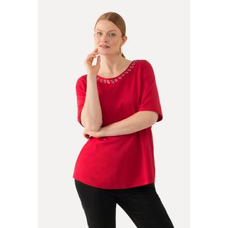 Ulla Popken  T-Shirt, Ziersteine, A-Linie, Rundhals, Halbarm 