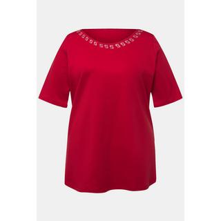 Ulla Popken  T-Shirt, Ziersteine, A-Linie, Rundhals, Halbarm 