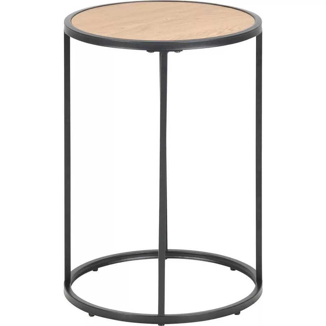 Seaford Black Metal Small Round Side Table with Oak Top, none