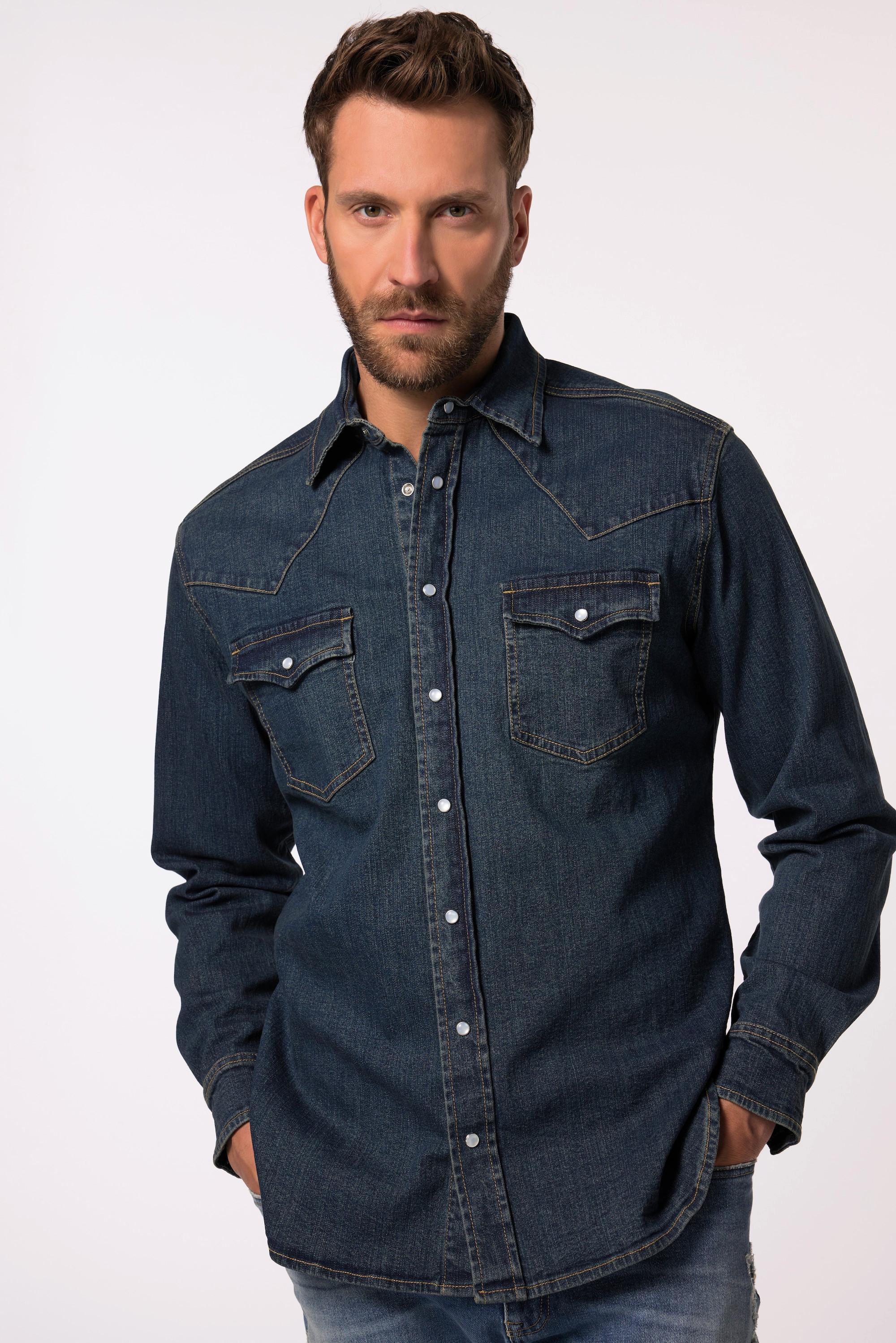 JP1880  Camicia di jeans JP1880 dalla vestibilità moderna con stile vintage, maniche lunghe e colletto ad apertura inglese blue jeans 