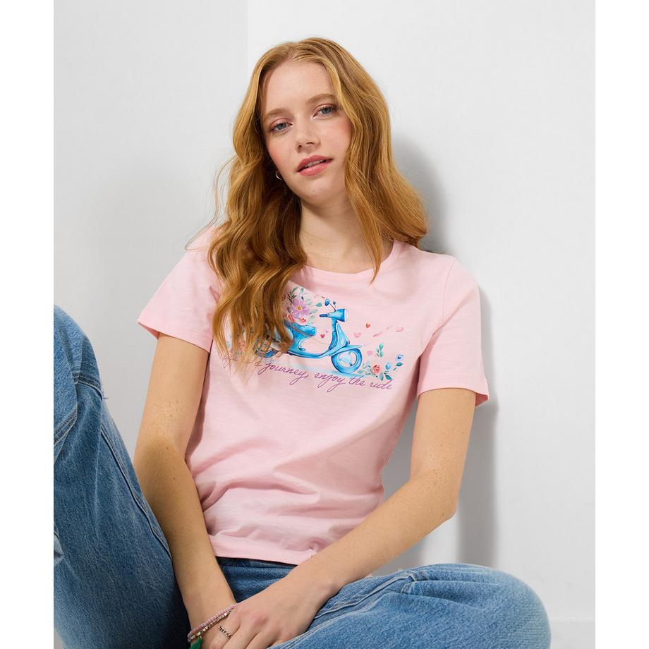 T-shirt à motif floral et mobylette