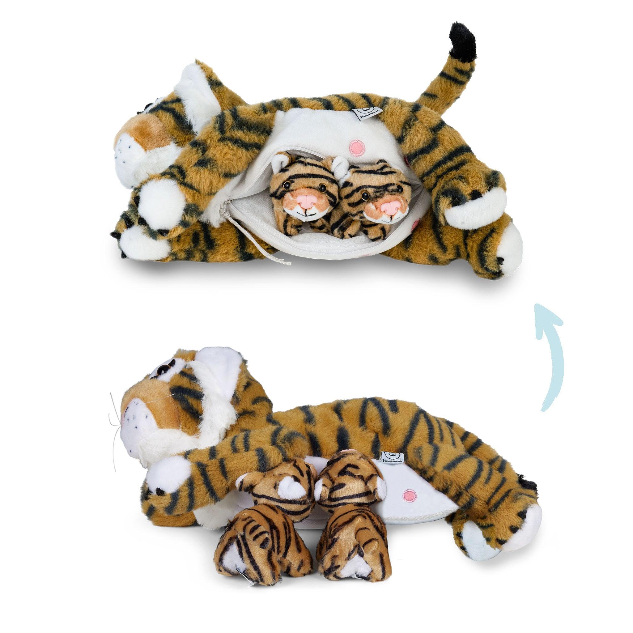 Mamanimals  Mamanimals Set peluche maman tigre et bébés, tigré 