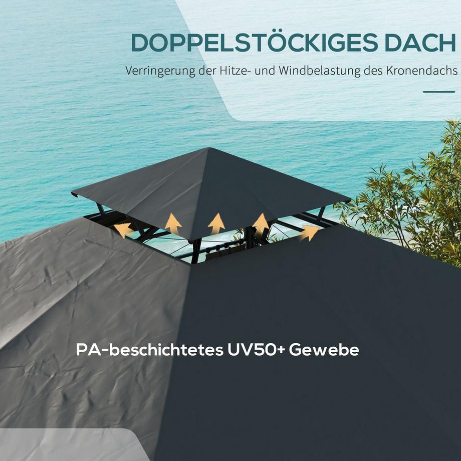 Northio Pavillon Ca. 3 X 3 M, Gartenzelt Mit Seitenwand, Partyzelt Mit Doppeldach, Wetterfest Festzelt, Gartenpavillon, Metall, Dunkelgrau  