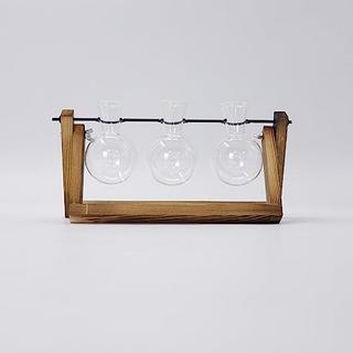 Alopini Station de propagation pour plantes, vase à bulbes de mise à niveau avec support en bois, pot de fleurs en verre d'intérieur pour décoration de table, accessoires de bureau à domicile vintage, 3 ampoules  