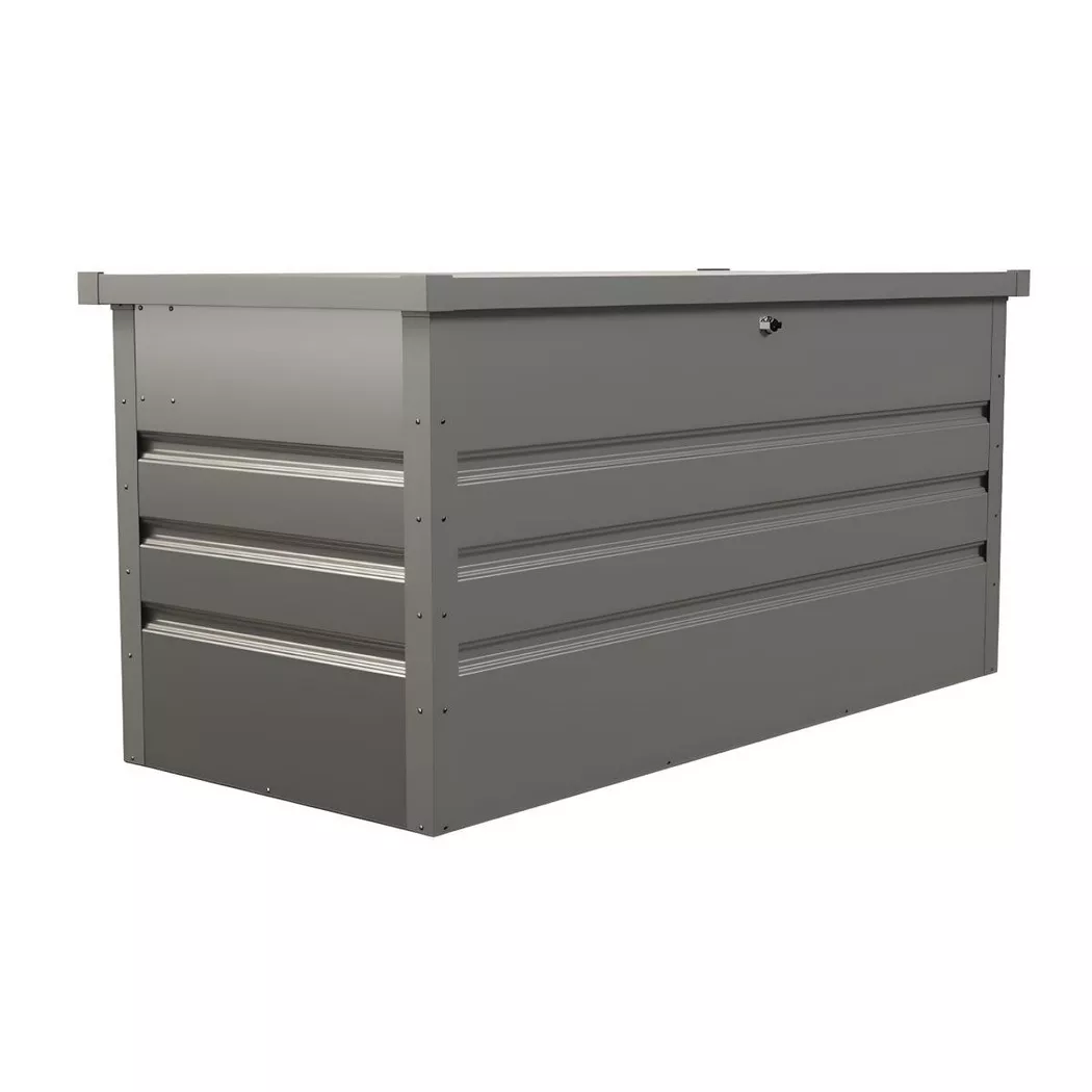 Vente-Unique – Coffre de jardin en acier galvanisé 400L – Dimensions 132x61x62cm – Serrure à clé incluse – Finition moderne gris aluminium