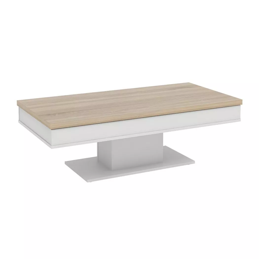 Vente-unique - Table basse astulia - avec rangements - Blanc - Plateau effet chêne