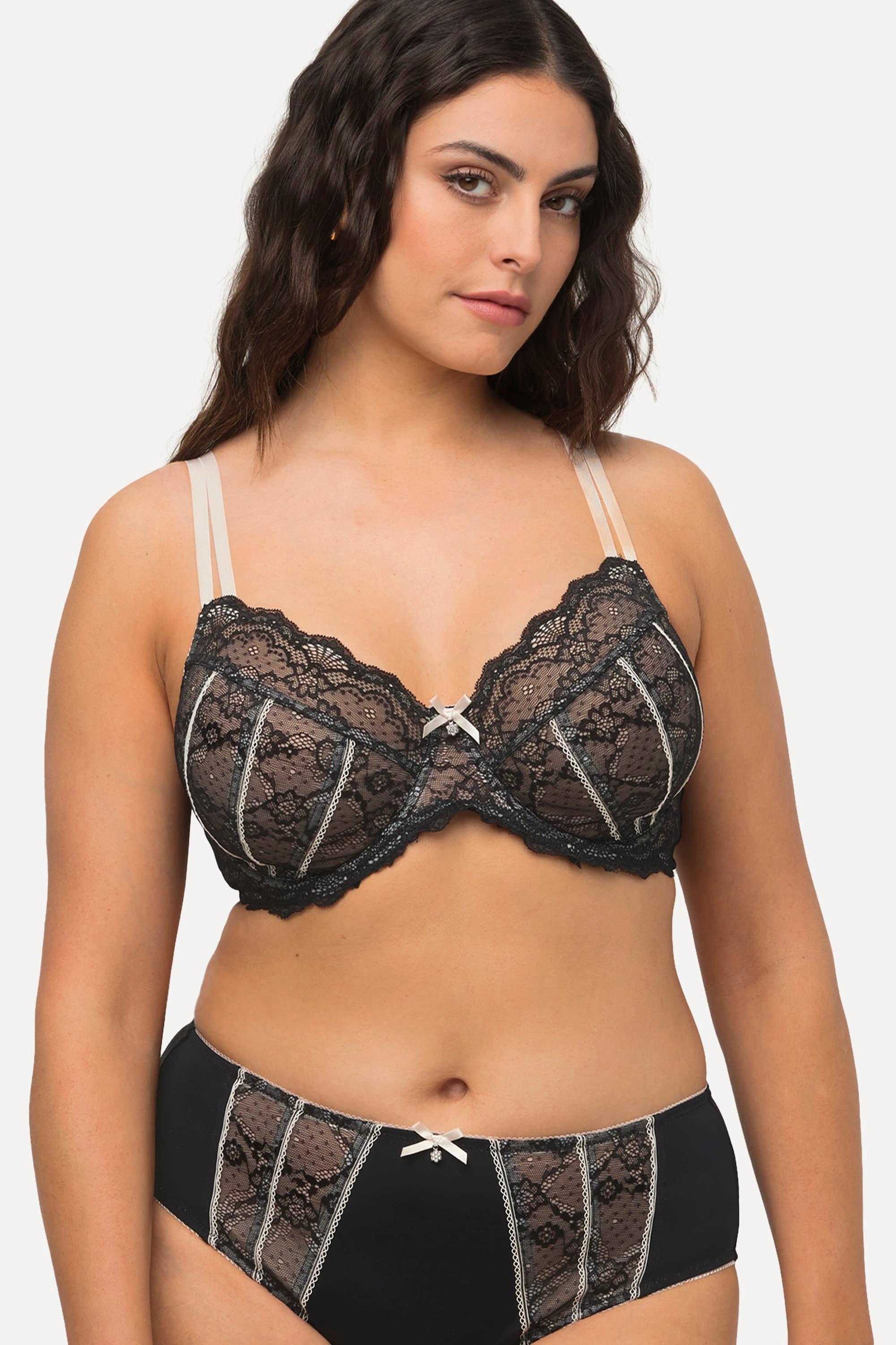 Ulla Popken  Soutien-gorge à armatures en forme de coquillage, dentelle florale, perle, bonnet C-D 